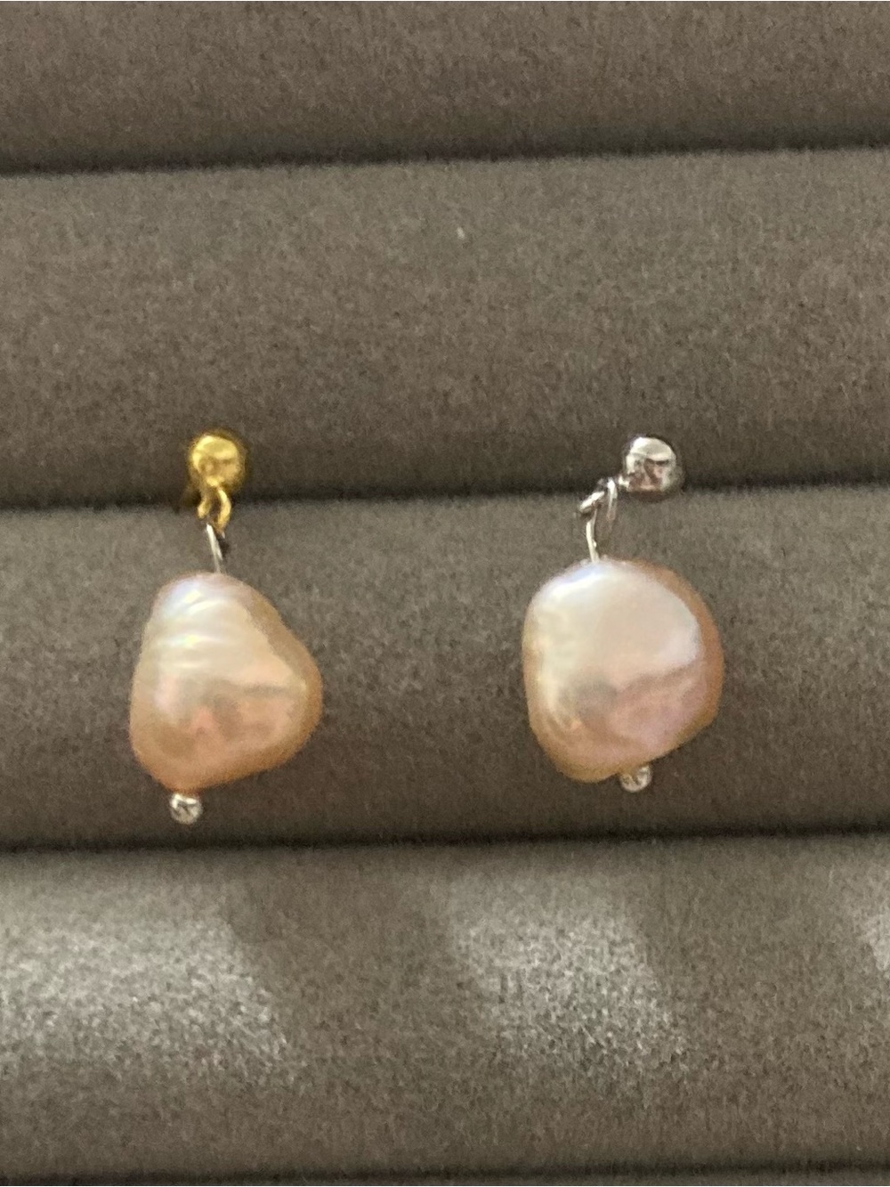 Pearl Two-Tone Baroque Pink Drop Earrings - 925 silver